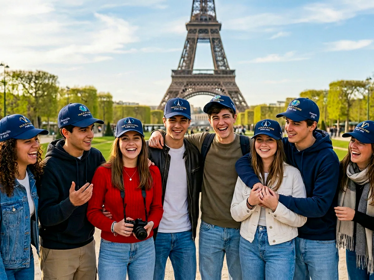 Grupo de estudiantes con gorras personalizadas