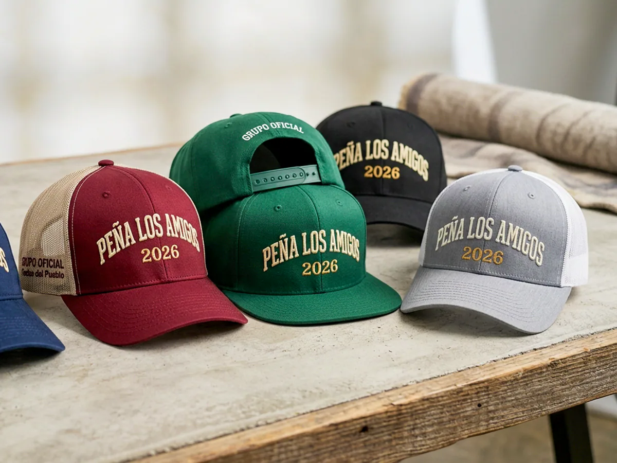 Gorras bordadas en varios colores para un grupo