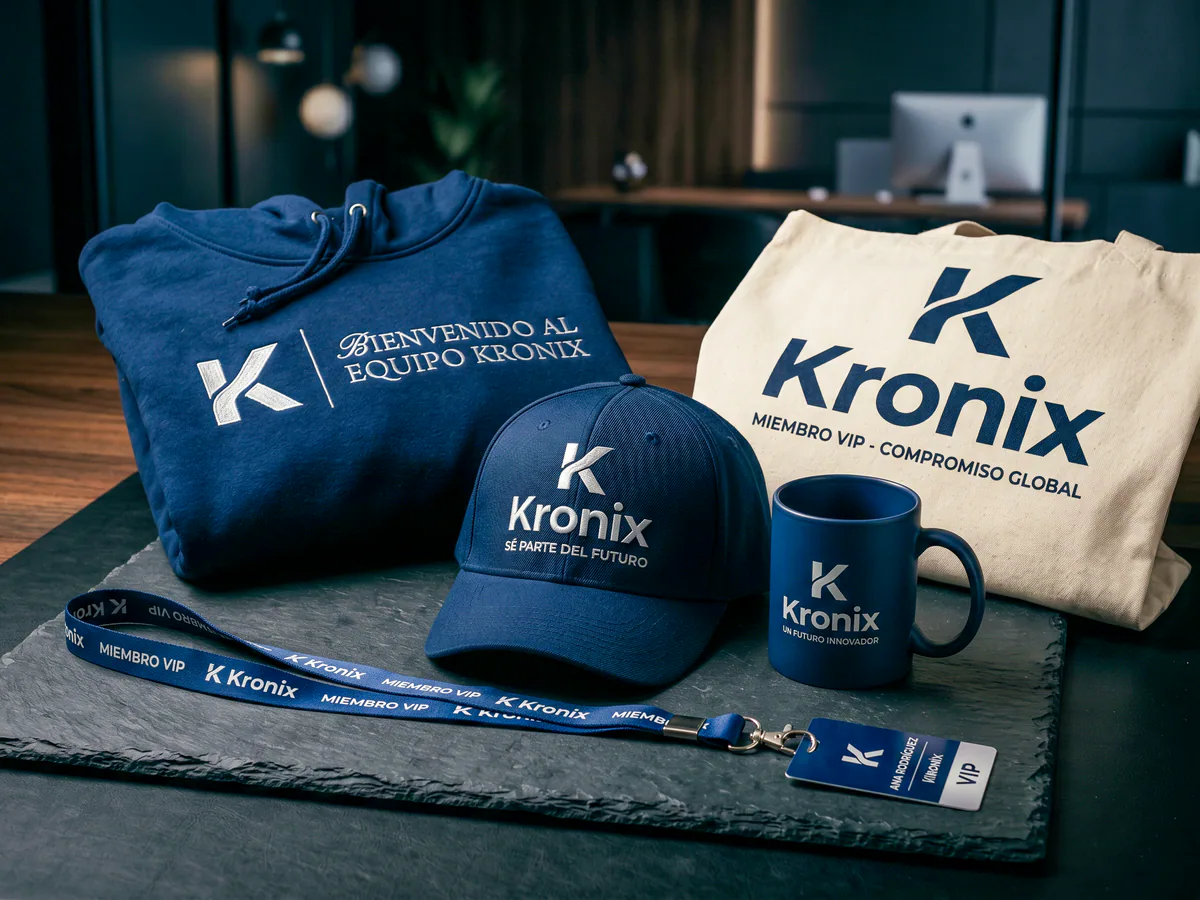 Conjunto Kronix de sudadera, gorra, bolsa, taza y lanyard personalizados