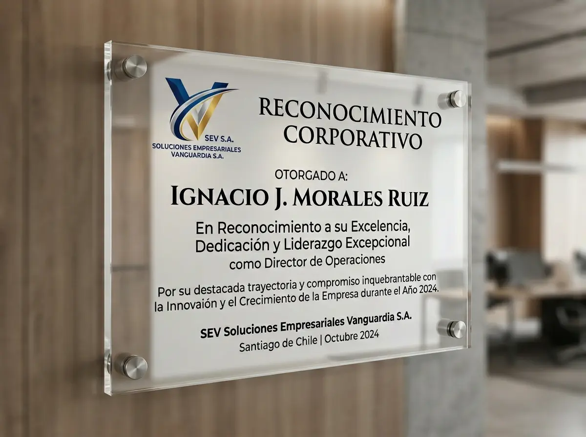 Placa corporativa impresa a color mediante impresión UV sobre rígido